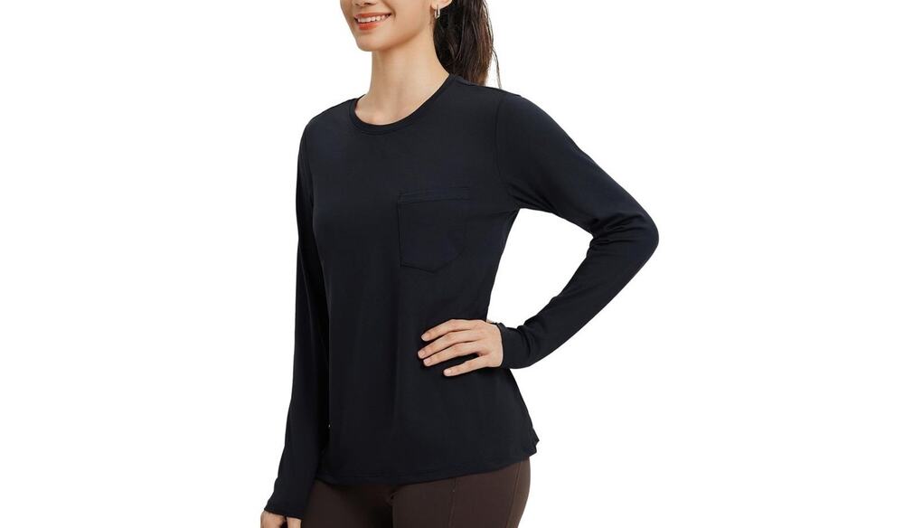 NIB Baleaf Women's LS Casual Workout Athletic Top Size XL Yoga Running Tee Black